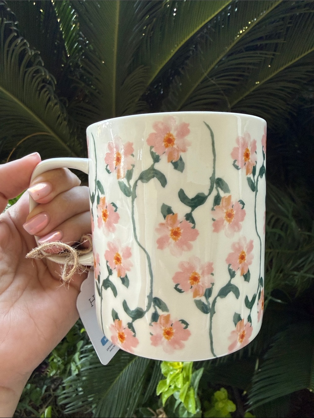 Ceramic Floral Mug in Pink and Green - Home Dining